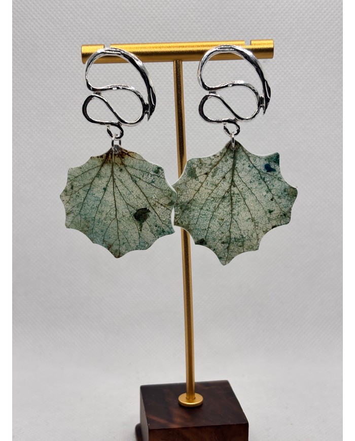 EDICIÓN PLATA pendientes artesanos de hoja natural
