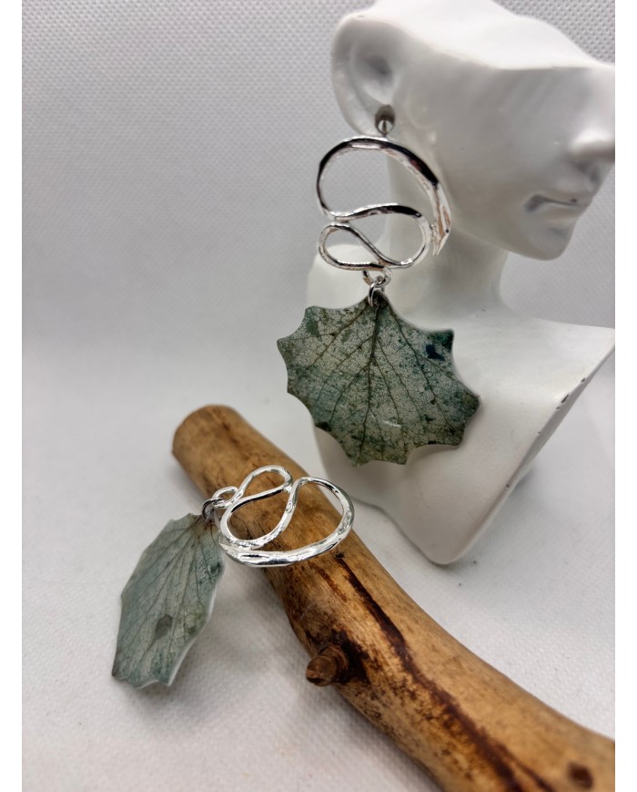 EDICIÓN PLATA pendientes artesanos de hoja natural