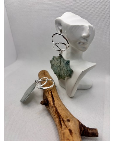 EDICIÓN PLATA pendientes artesanos de hoja natural