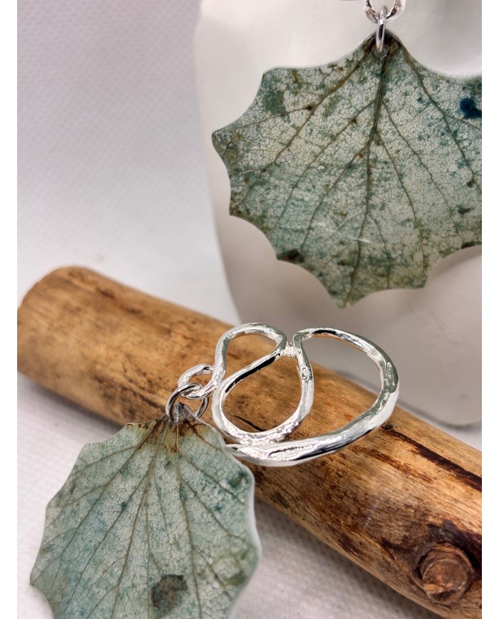 EDICIÓN PLATA pendientes artesanos de hoja natural