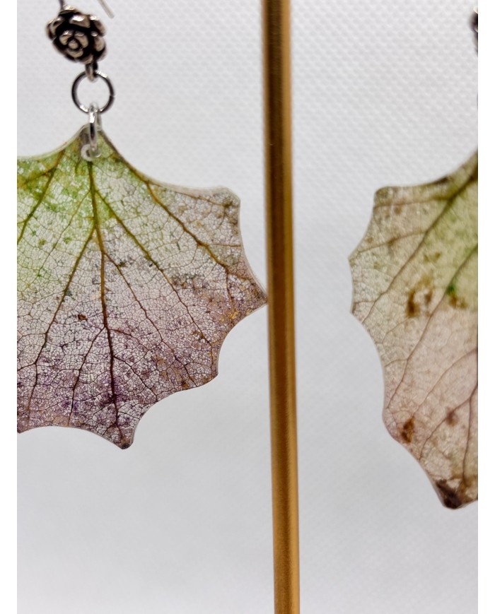 EDICIÓN PLATA pendientes artesanos de hoja natural