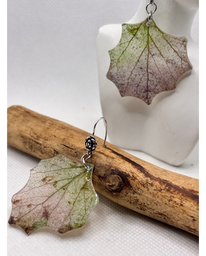 EDICIÓN PLATA pendientes artesanos de hoja natural