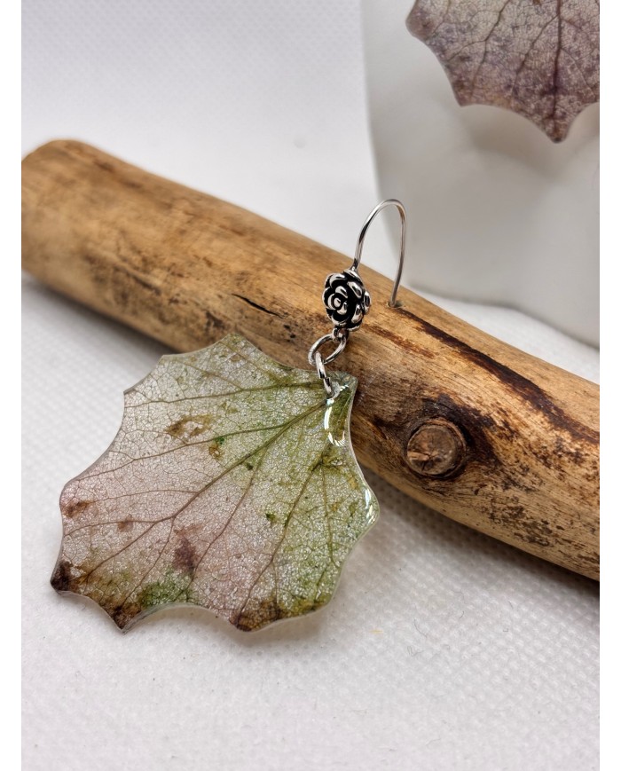 EDICIÓN PLATA pendientes artesanos de hoja natural