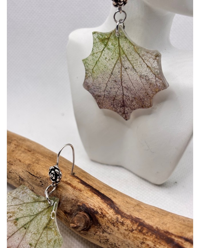 EDICIÓN PLATA pendientes artesanos de hoja natural