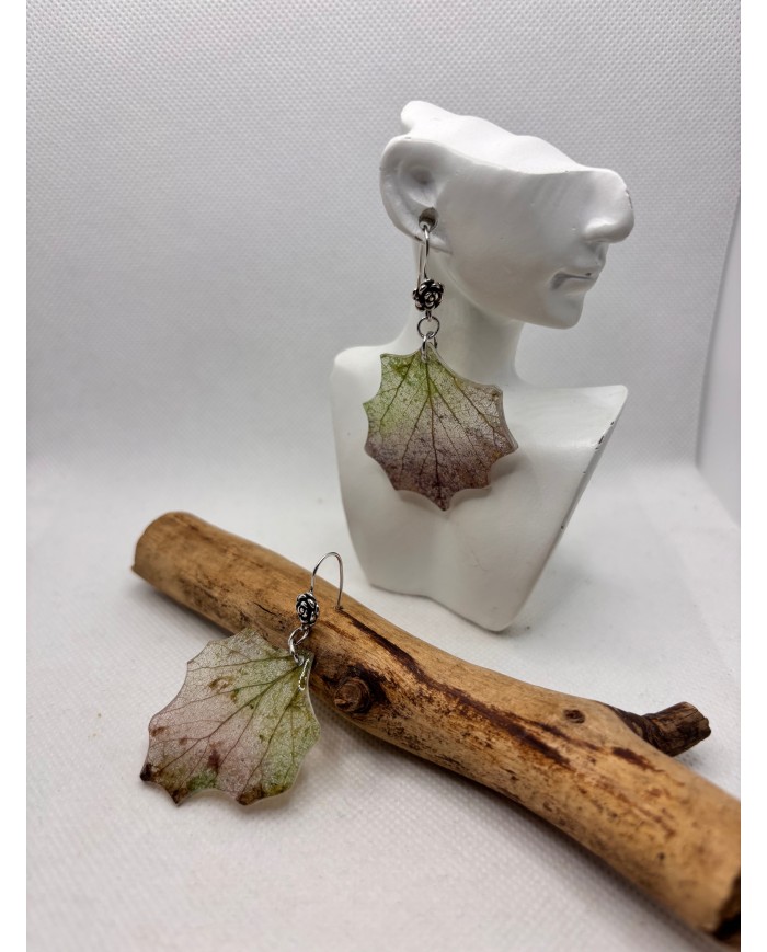 EDICIÓN PLATA pendientes artesanos de hoja natural