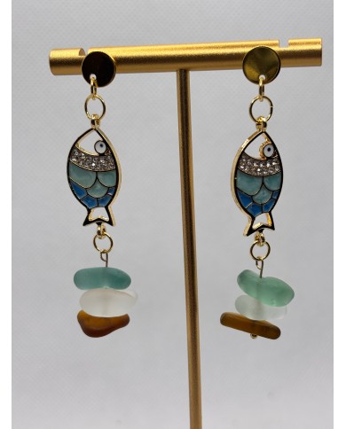 PENDIENTES ARTESANOS DE CRISTAL MARINO