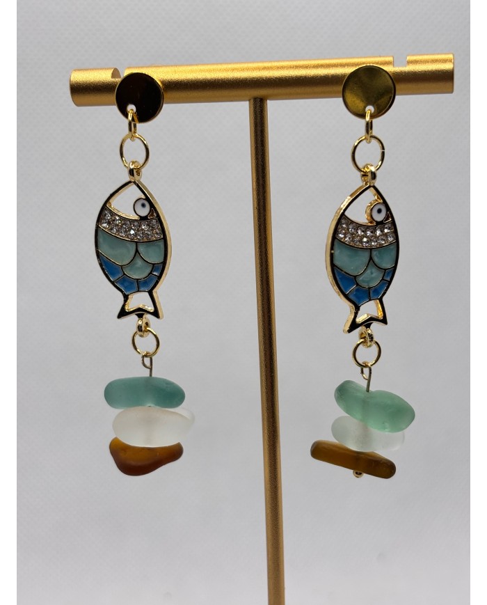 PENDIENTES ARTESANOS DE CRISTAL MARINO