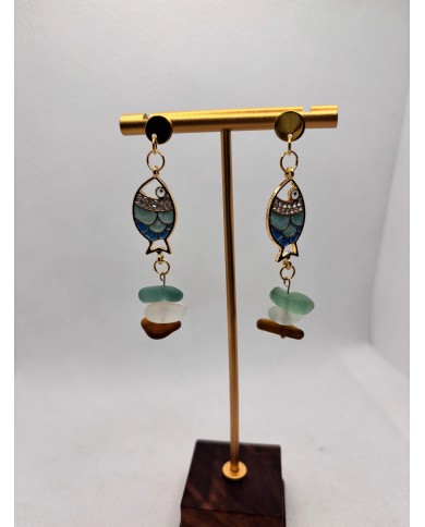 PENDIENTES ARTESANOS DE CRISTAL MARINO