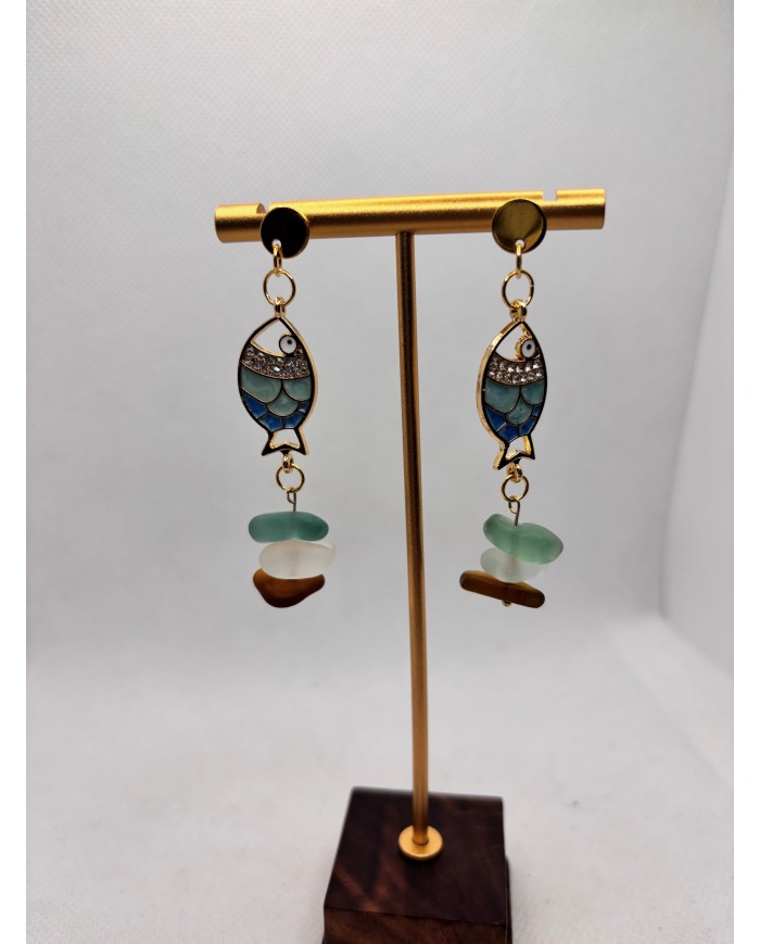 PENDIENTES ARTESANOS DE CRISTAL MARINO