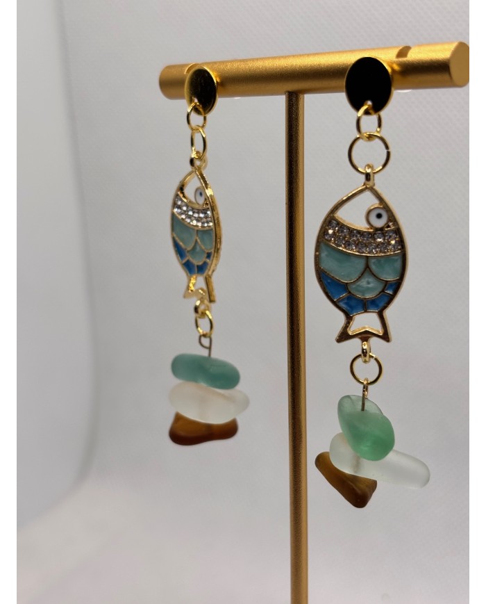 PENDIENTES ARTESANOS DE CRISTAL MARINO