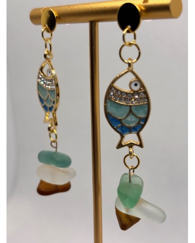 PENDIENTES ARTESANOS DE CRISTAL MARINO