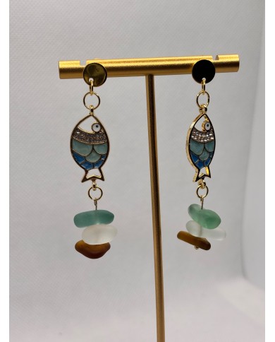 PENDIENTES ARTESANOS DE CRISTAL MARINO