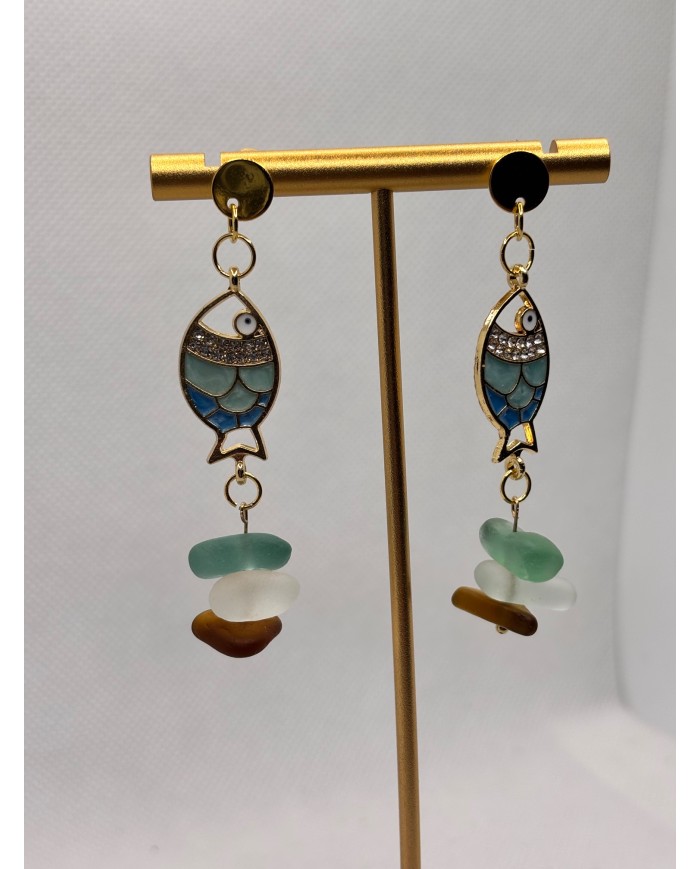 PENDIENTES ARTESANOS DE CRISTAL MARINO