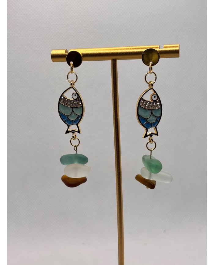 PENDIENTES ARTESANOS DE CRISTAL MARINO