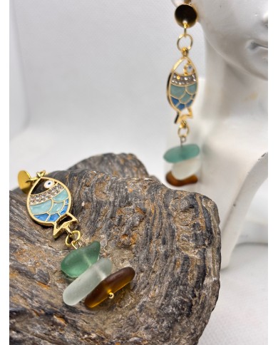 PENDIENTES ARTESANOS DE CRISTAL MARINO