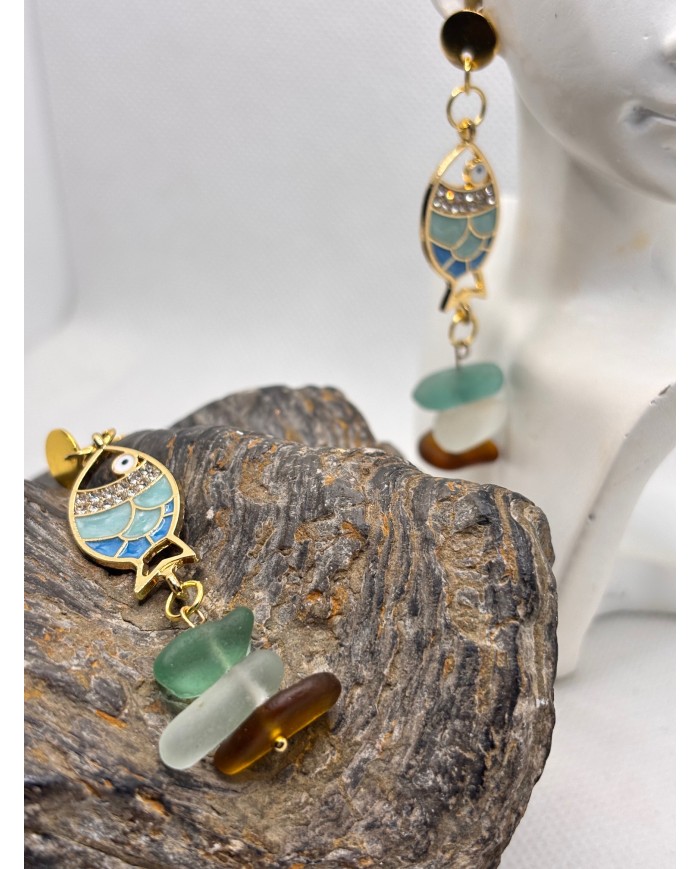 PENDIENTES ARTESANOS DE CRISTAL MARINO