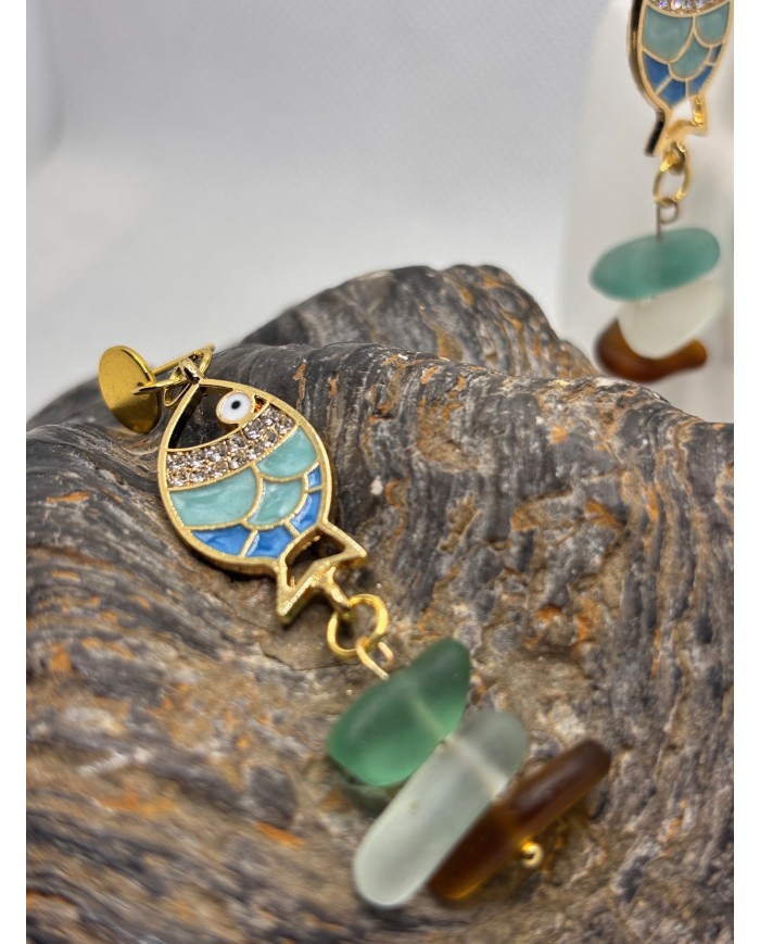 PENDIENTES ARTESANOS DE CRISTAL MARINO