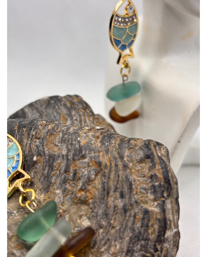 PENDIENTES ARTESANOS DE CRISTAL MARINO