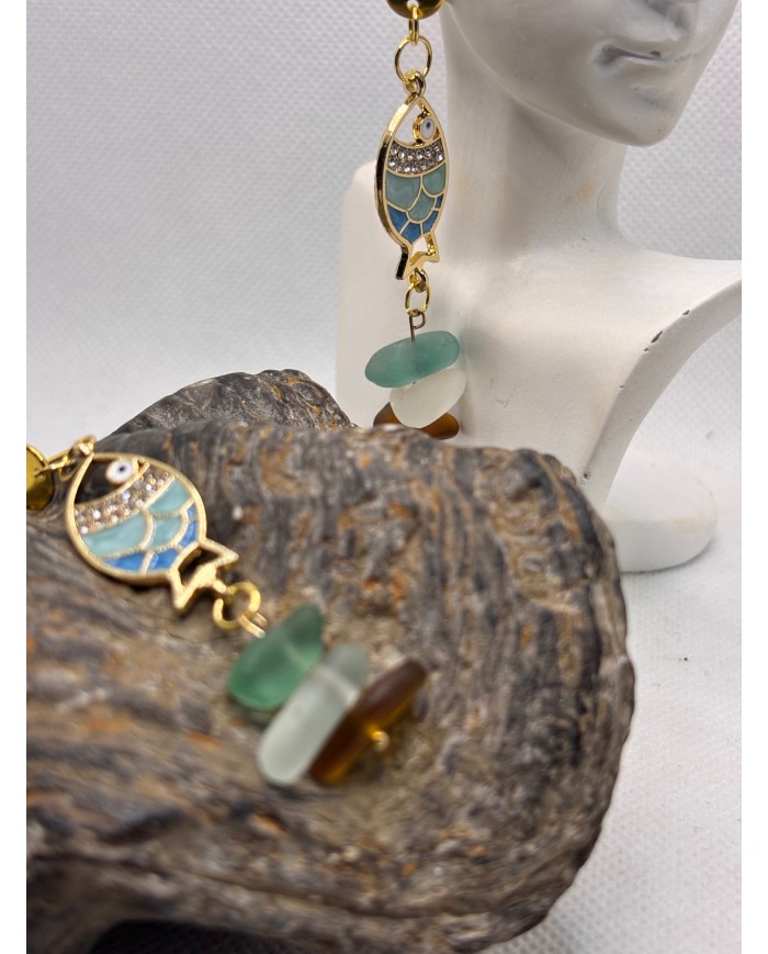 PENDIENTES ARTESANOS DE CRISTAL MARINO