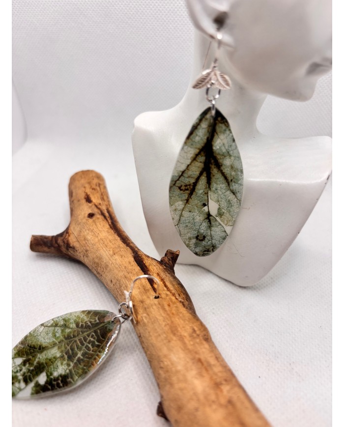PENDIENTES ARTESANOS DE HOJA NATURAL EDICIÓN PLATA