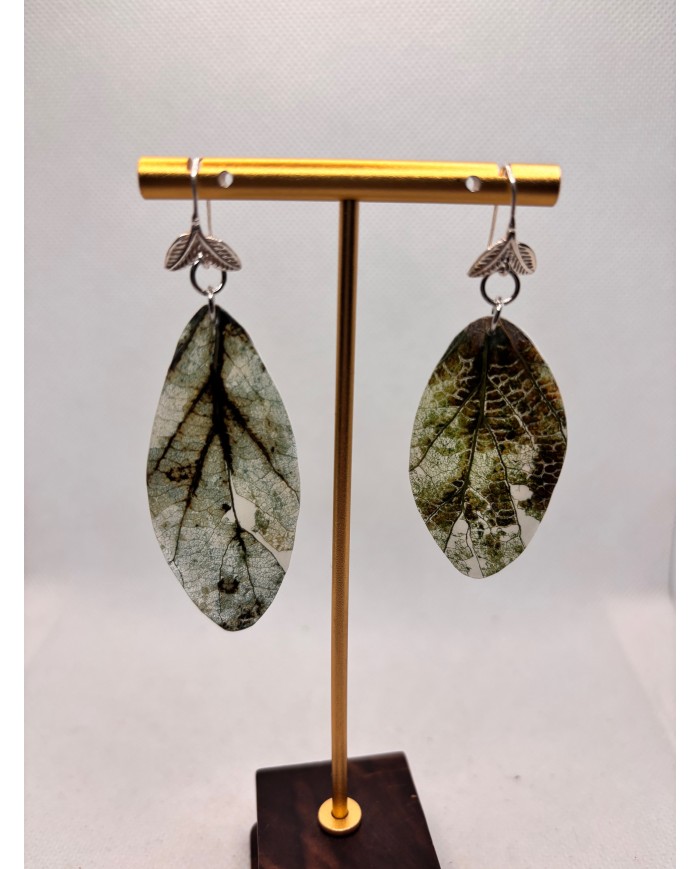 PENDIENTES ARTESANOS DE HOJA NATURAL EDICIÓN PLATA