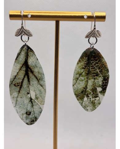 PENDIENTES ARTESANOS DE HOJA NATURAL EDICIÓN PLATA