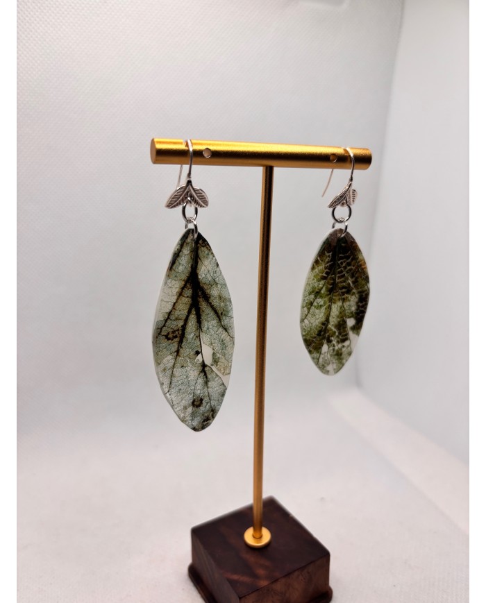 PENDIENTES ARTESANOS DE HOJA NATURAL EDICIÓN PLATA