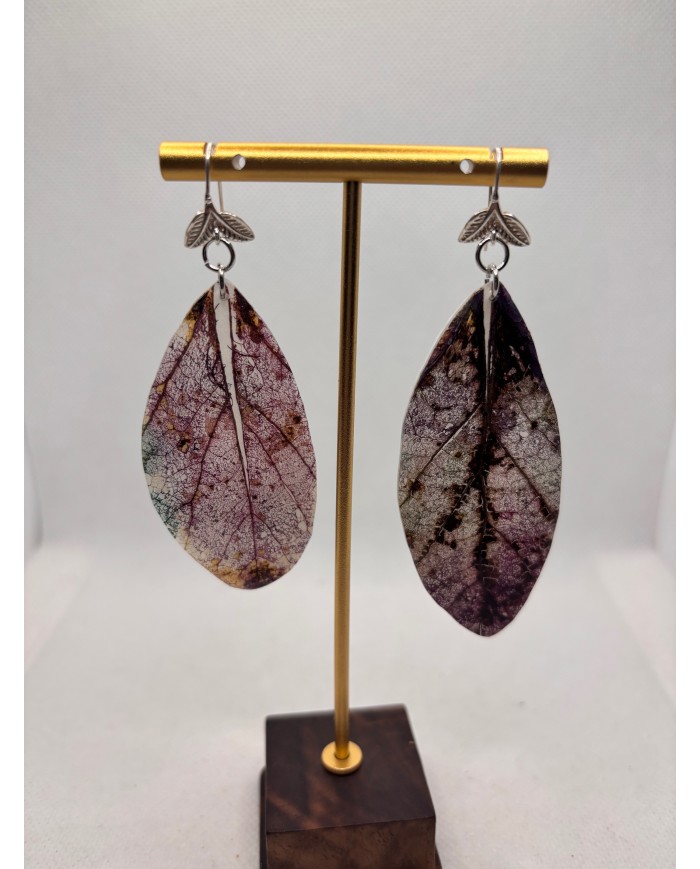 PENDIENTES ARTESANOS DE HOJA NATURAL EDICIÓN PLATA