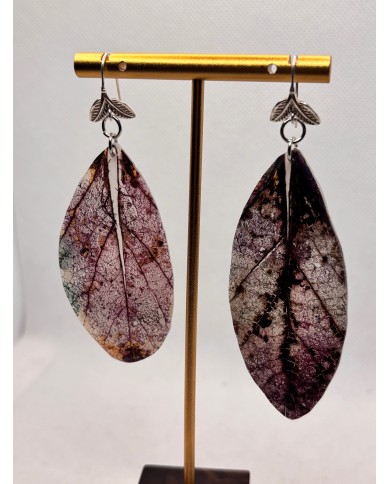 PENDIENTES ARTESANOS DE HOJA NATURAL EDICIÓN PLATA