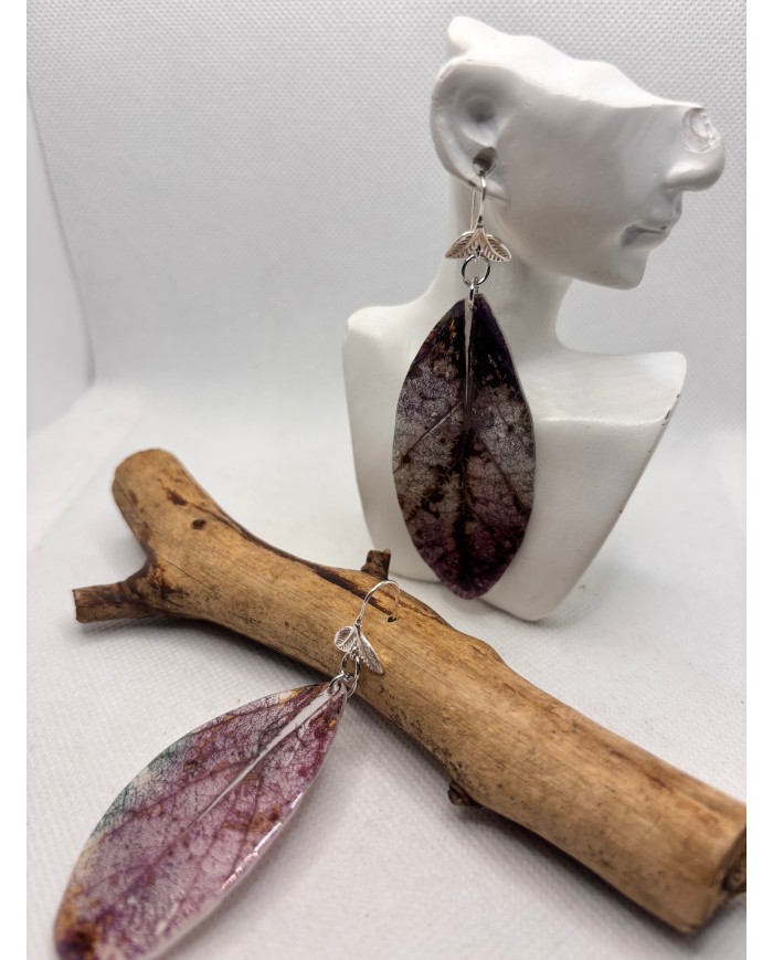 PENDIENTES ARTESANOS DE HOJA NATURAL EDICIÓN PLATA