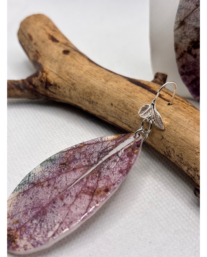 PENDIENTES ARTESANOS DE HOJA NATURAL EDICIÓN PLATA
