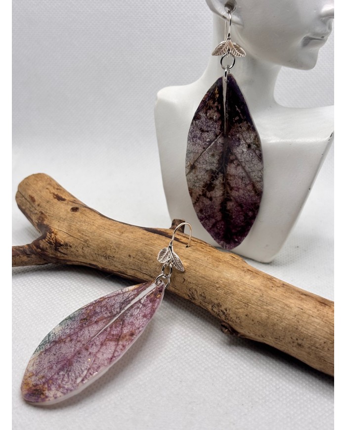 PENDIENTES ARTESANOS DE HOJA NATURAL EDICIÓN PLATA
