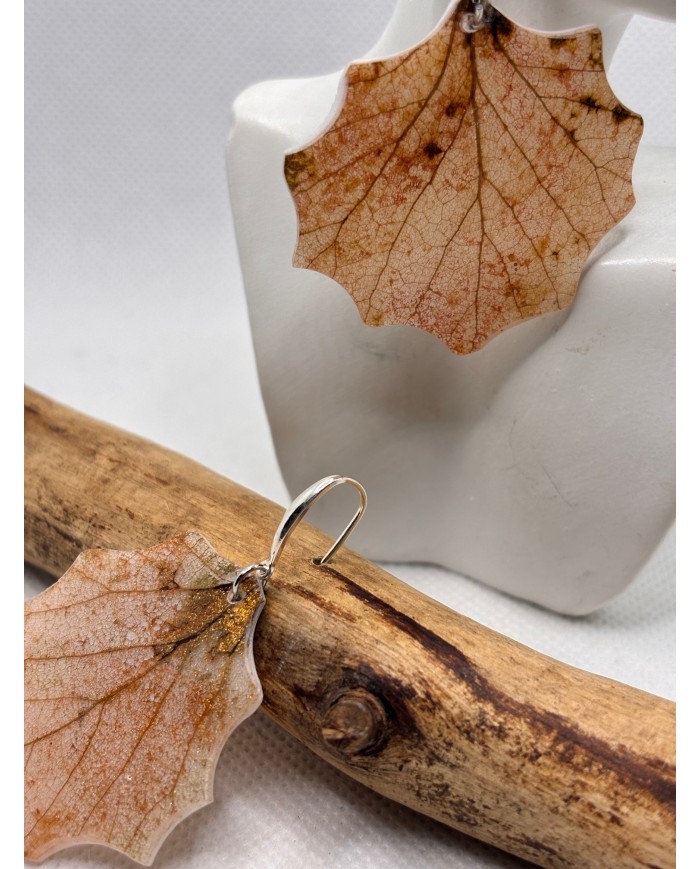 PENDIENTES ARTESANOS DE HOJA NATURAL EDICIÓN PLATA