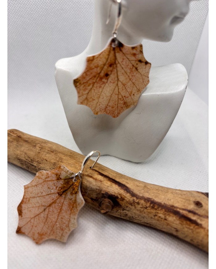PENDIENTES ARTESANOS DE HOJA NATURAL EDICIÓN PLATA