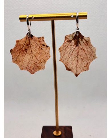 PENDIENTES ARTESANOS DE HOJA NATURAL EDICIÓN PLATA