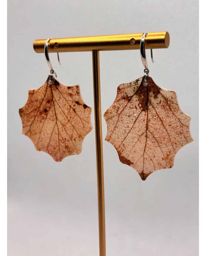 PENDIENTES ARTESANOS DE HOJA NATURAL EDICIÓN PLATA