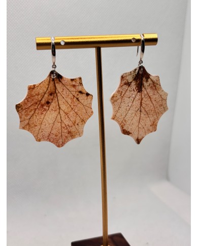 PENDIENTES ARTESANOS DE HOJA NATURAL EDICIÓN PLATA