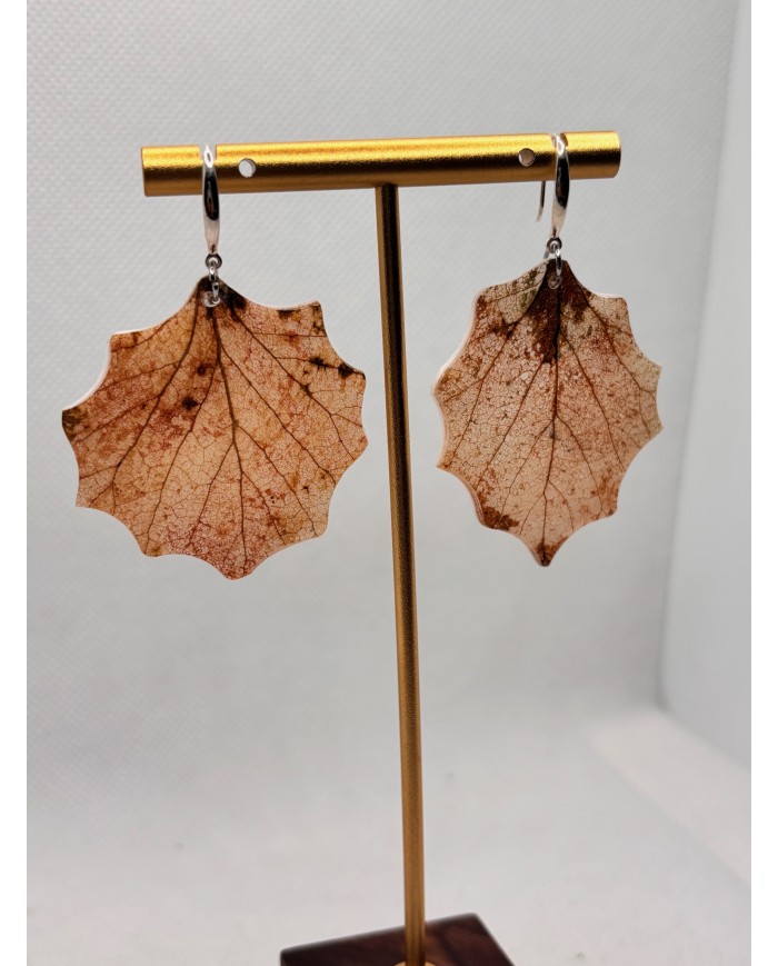 PENDIENTES ARTESANOS DE HOJA NATURAL EDICIÓN PLATA