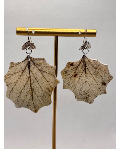 PENDIENTES ARTESANOS DE HOJA NATURAL EDICIÓN PLATA