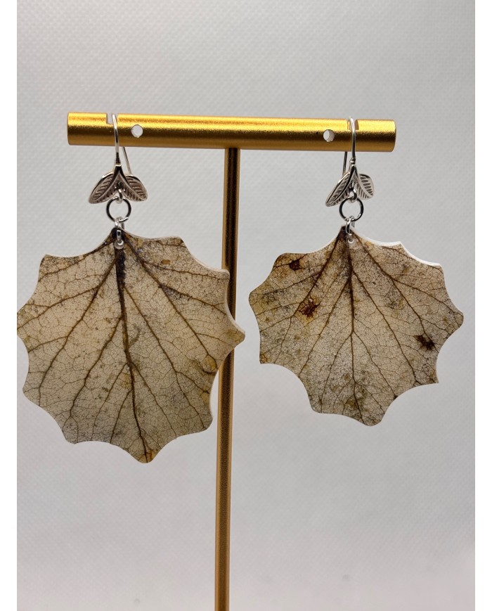 PENDIENTES ARTESANOS DE HOJA NATURAL EDICIÓN PLATA