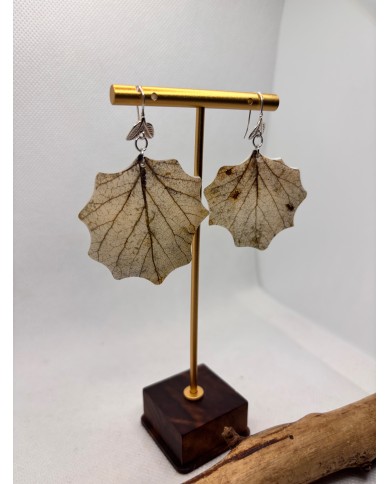 PENDIENTES ARTESANOS DE HOJA NATURAL EDICIÓN PLATA