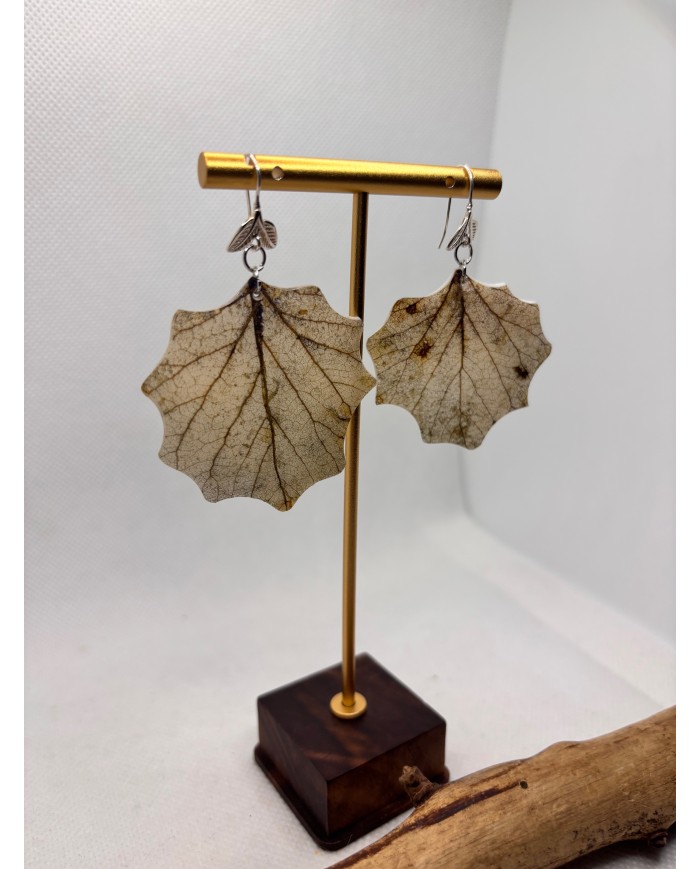 PENDIENTES ARTESANOS DE HOJA NATURAL EDICIÓN PLATA