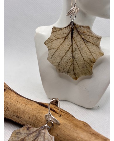 PENDIENTES ARTESANOS DE HOJA NATURAL EDICIÓN PLATA