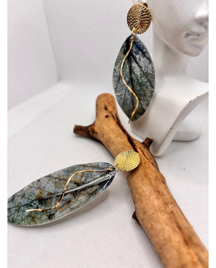 PENDIENTES ARTESANOS DE HOJA NATURAL ESQUELETIZADA