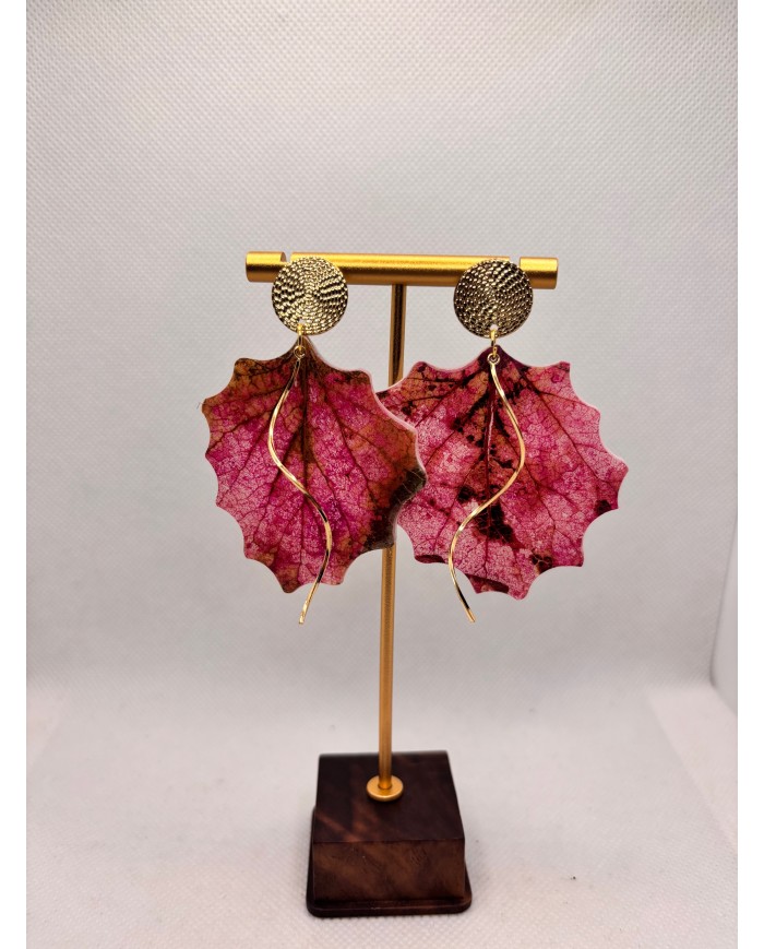 PENDIENTES ARTESANOS DE HOJA NATURAL ESQUELETIZADA