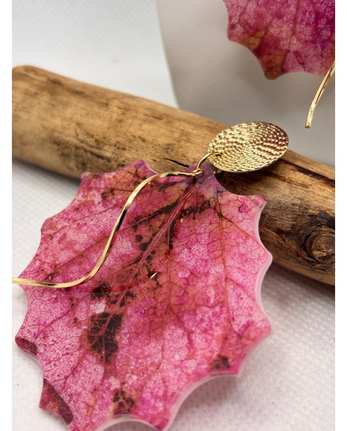 PENDIENTES ARTESANOS DE HOJA NATURAL ESQUELETIZADA