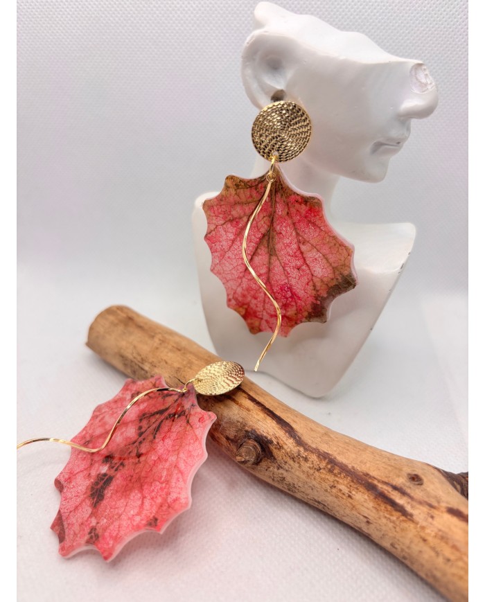 PENDIENTES ARTESANOS DE HOJA NATURAL ESQUELETIZADA