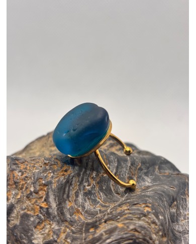 ANILLO ARTESANO DE CRISTAL MARINO