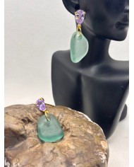 PENDIENTES ARTESANOS DE CRISTAL MARINO O LÁGRIMAS DE SIRENA