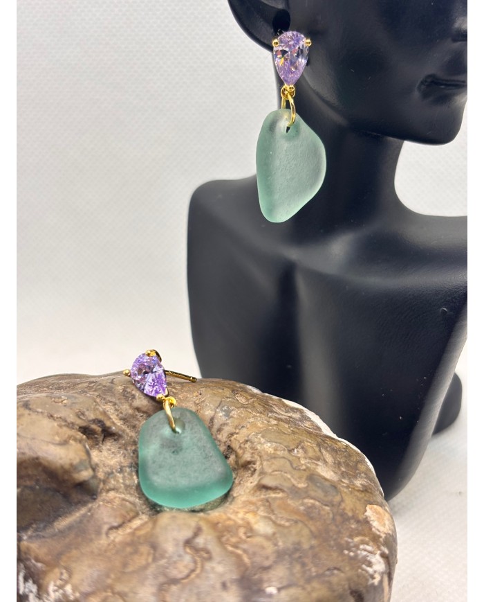 PENDIENTES ARTESANOS DE CRISTAL MARINO O LÁGRIMAS DE SIRENA